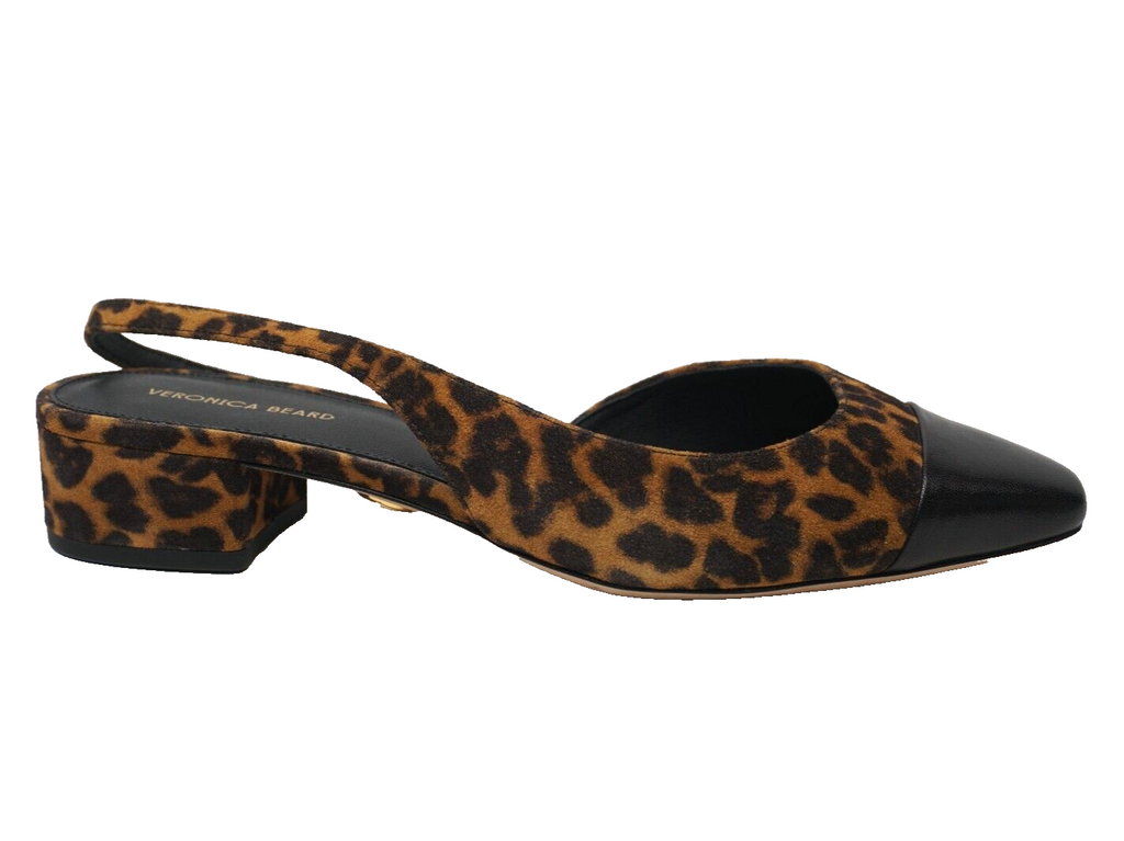🔥NEW Veronica Beard Cecile Mixed Leather Slingback Ballerina Flats, Leopard 9US