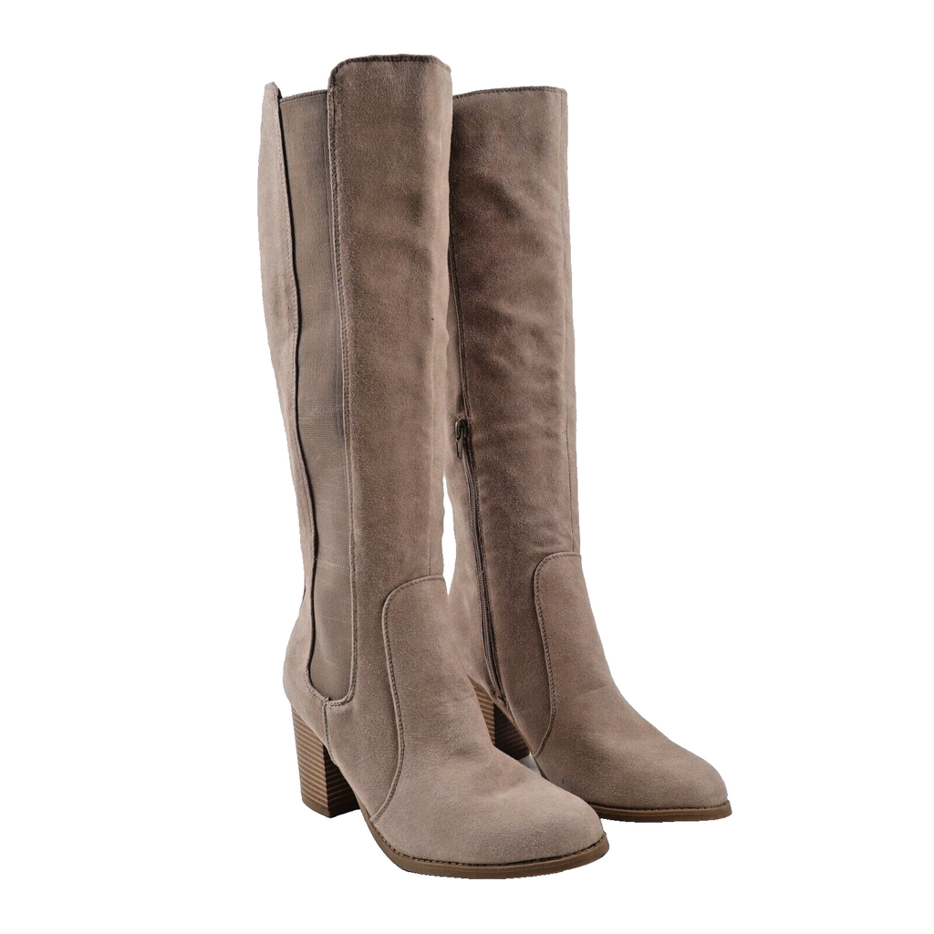 🔥NEW Sugar Riding Boots Heeled Knee High Boot with Tall Shaft, Taupe 10US
