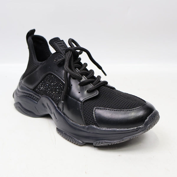 Madden NYC Women’s Rhinestone Athletic Sneakers Lace Up Shoes, Black, 9US/39.5EU