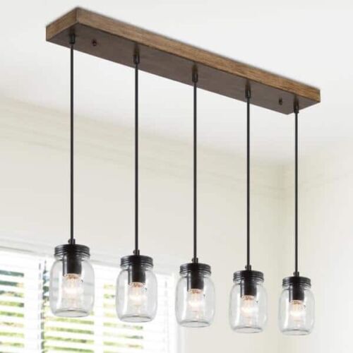 🔥Uolfin Island Chandelier Pendant Light with Rustic Faux Wood Accents FREE SHIP