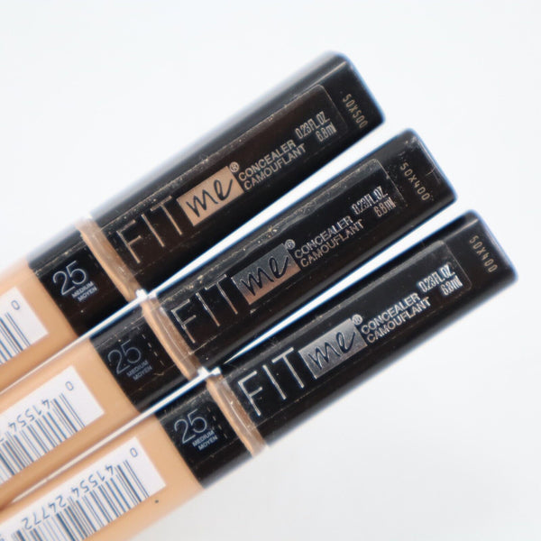 3 x Maybelline New York Fit Me Concealer #25 Medium Ful 0.23 fl oz NEW SHIPS NOW