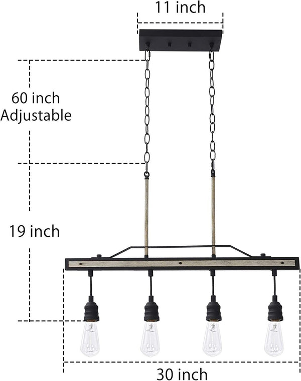 🔥Homebelife Linear 4-Light Farmhouse Island Light Fixture Rustic Chandelier🔥