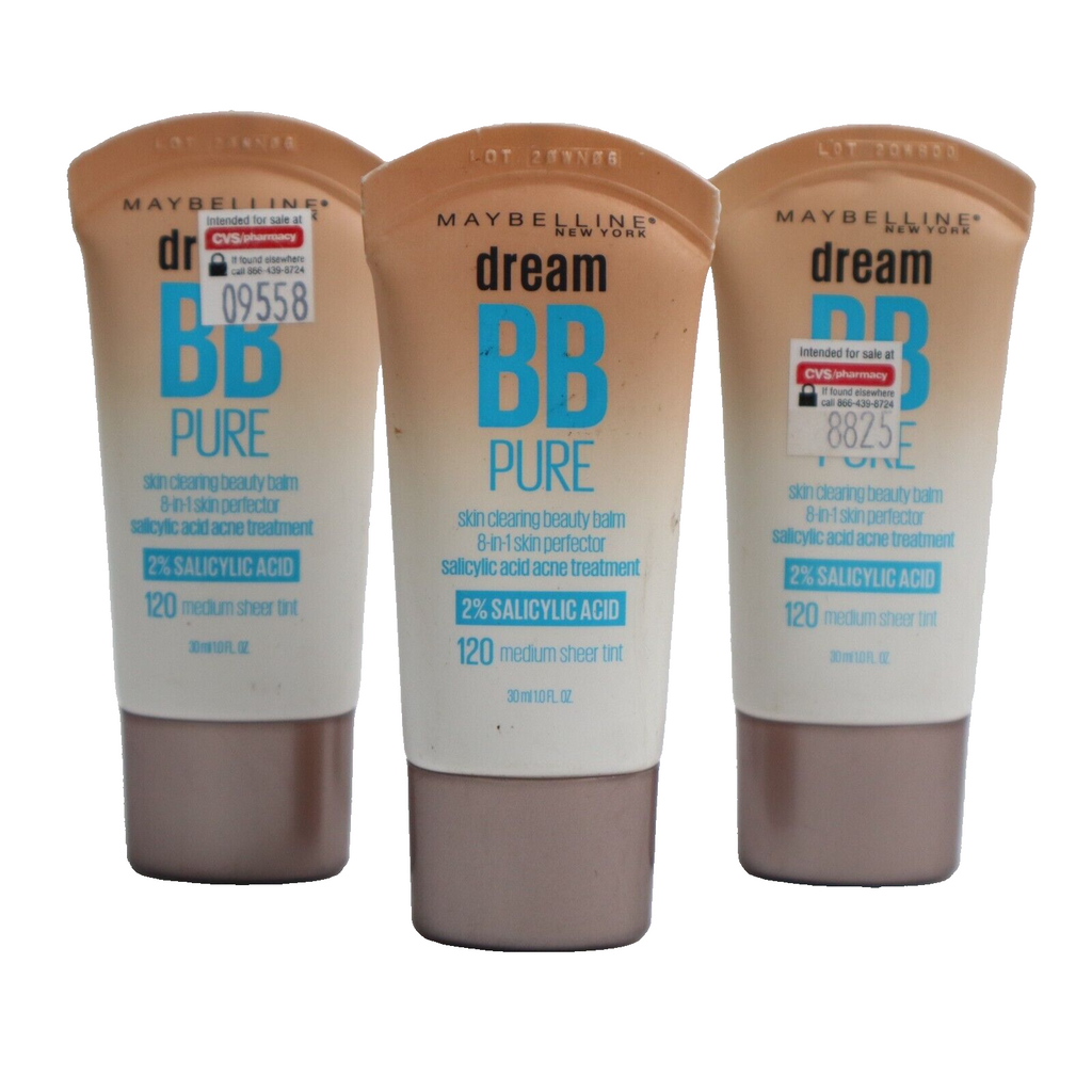 3 X Maybelline Dream BB Pure Beauty Balm Sealed 1.0 fl oz 120 Medium Sheer Tint