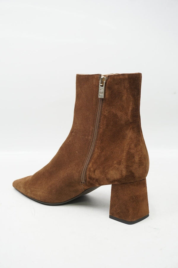 🔥AGL Mimma Pointed Toe Block Heel Suede Bootie, Cognac, 11US/41EU MSRP $495