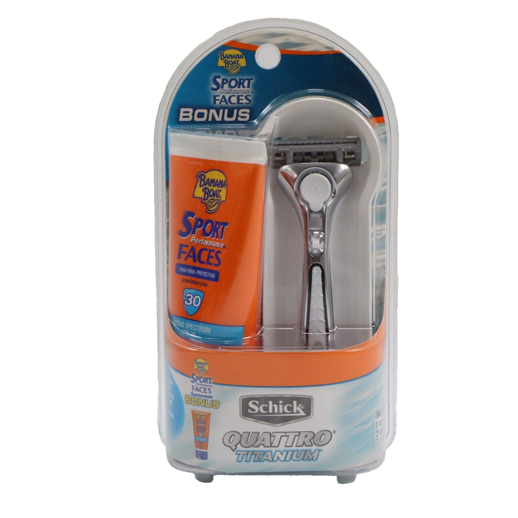 🔥NEW Schick Quattro Titanium Razor with Banana Boat Sport Sunscreen SPF30🔥