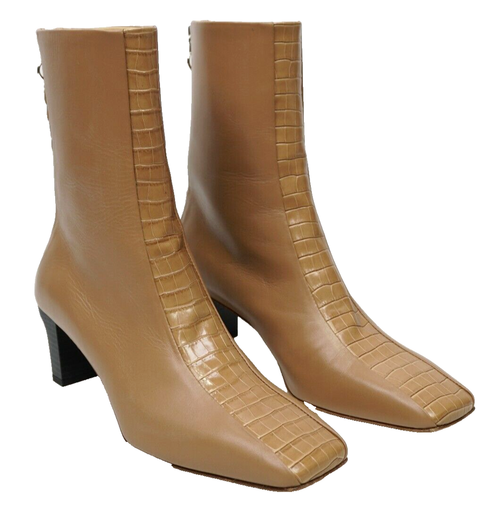 Aeyde Cream Molly Paneled Smooth & Croc-Effect Leather Ankle Boots 9US MSRP$480