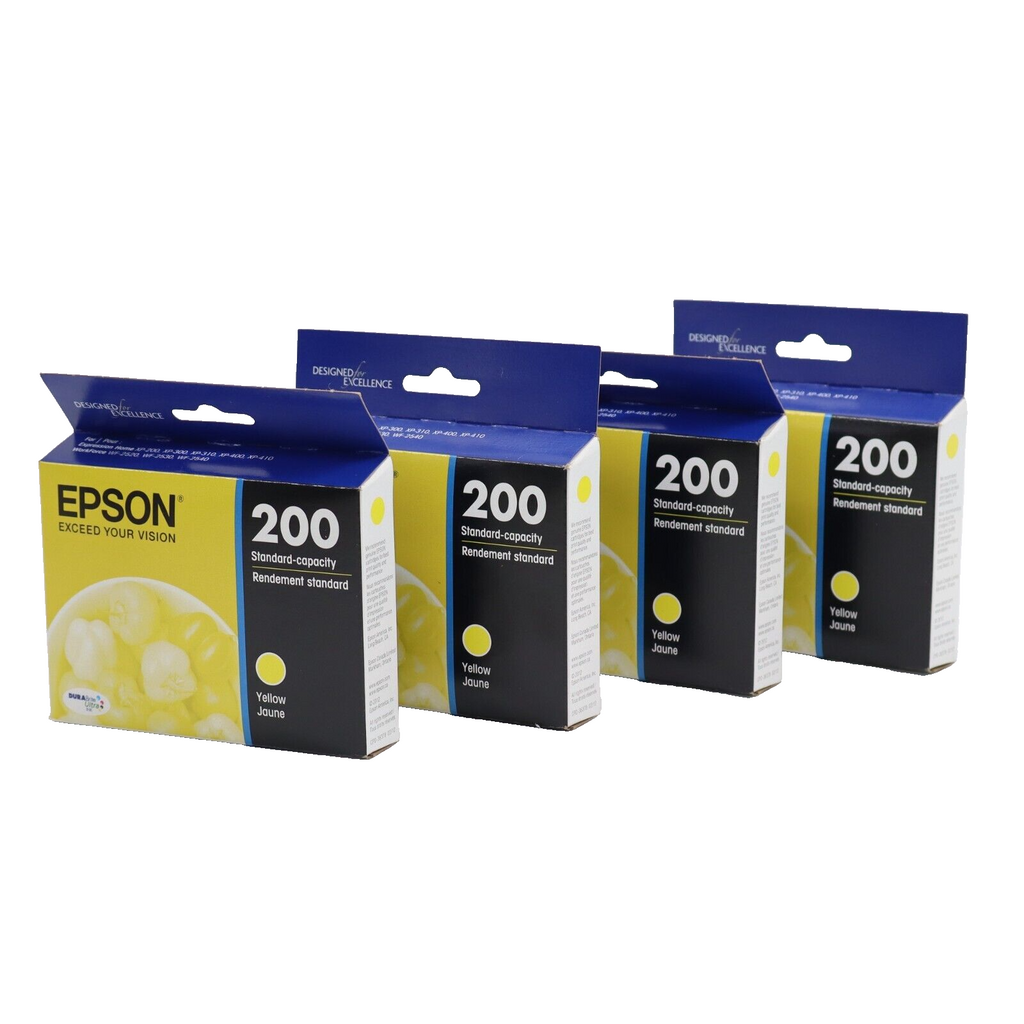 4PK Epson 200 DURABrite Ultra Yellow Standard Capacity Cartridge Ink EXP 01/2026