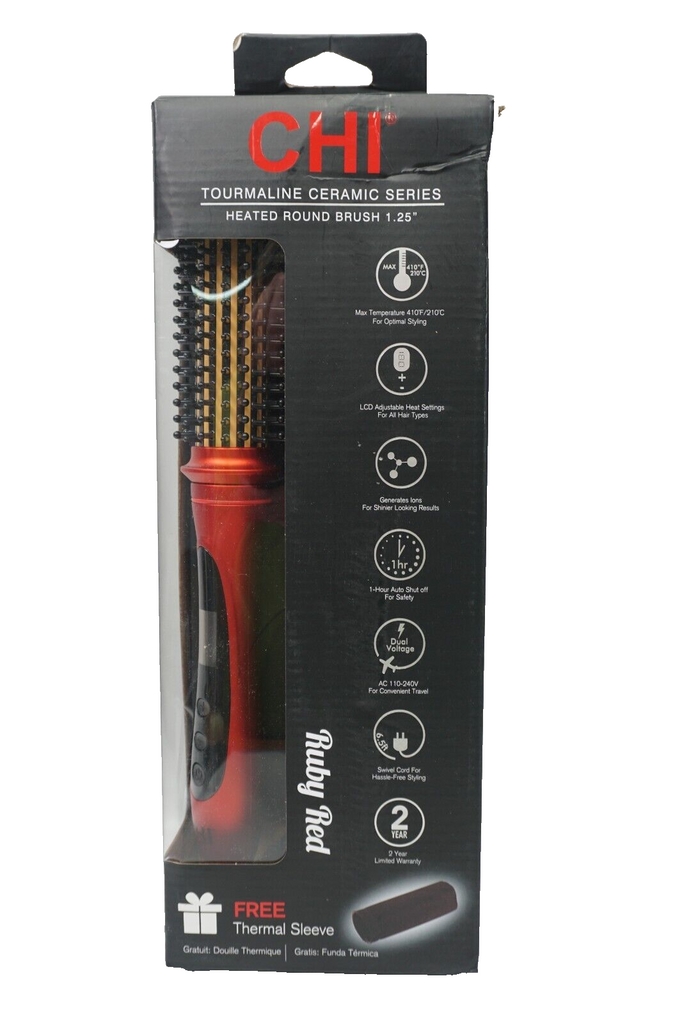 CHI Amplitude Ceramic Heated Round Brush, Ruby Red, 1-1/4" - NEW OPEN