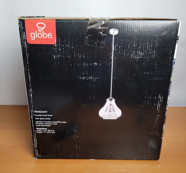 Globe Electric 65113 3-Light Pendant with Clear Glass Shade 12