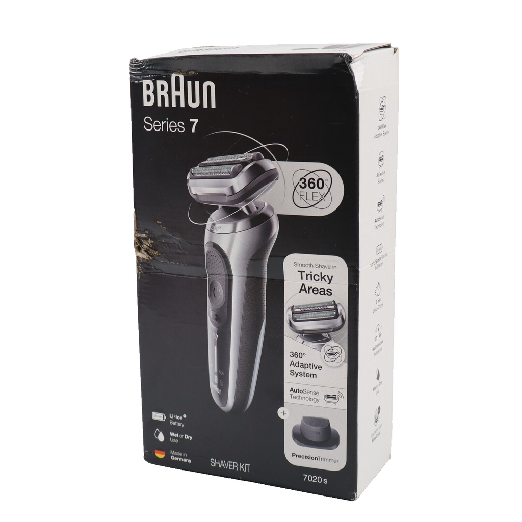 🔥NO CASE Braun Series 7 7020s 360 Flex Head Electric Shaver Silver DAMAGE BOX🔥