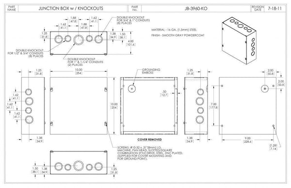 BUD Junction Box w/ Knockouts JB-3960-KO Complies with NEMA and UL Type 1 rating