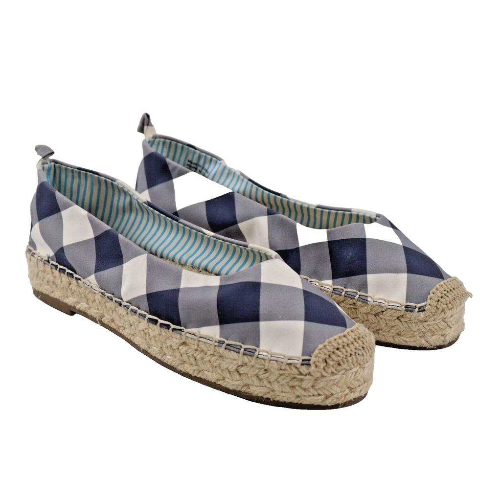 🔥NEW DRAPER JAMES Georgia Espadrille Flats, Navy Gingham 7.5US/38EU SHIPS TODAY