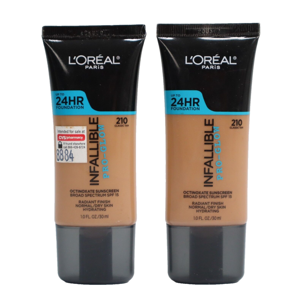 2 X L'Oreal Paris 24HR Infallible Pro-Glow Foundation #210 Classic Tan SHIPS NOW