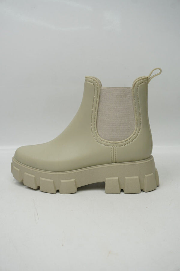 🔥Jeffrey Campbell Women Lug Sole Platform Chelsea Rain Boots, Cream 9US NEW🔥