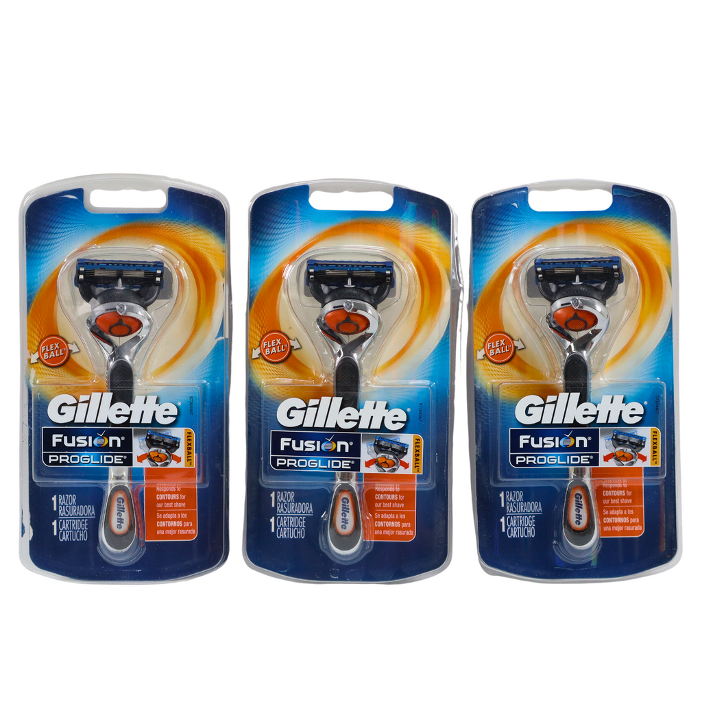 3PK Gillette Fusion Flexball Razor Proglide Flexball Manual 1 Shaver 1 Cartridge