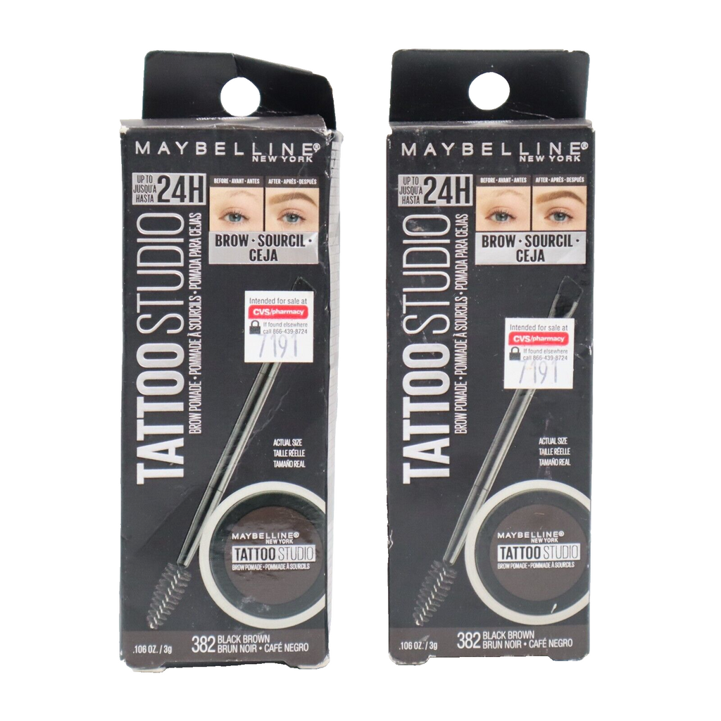 🔥2 PACK Maybelline Tattoo Studio Brow Pomade 0.106oz, 382 Black Brown NEW🔥