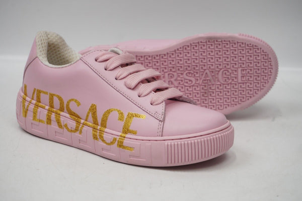 🔥Versace Kids Greca Logo Leather Low Top Sneakers, Pink, 13US/31EU, MSRP $525🔥