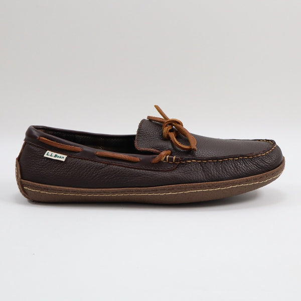 🔥NEW LL Bean Men's Hand Sewn Flannel Lined Slippers Brown Leather Moccasin 11US