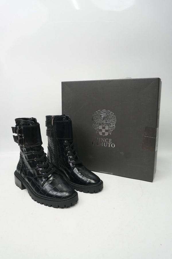 🔥Vince Camuto Women's Fawdry Toe Block Heel Leather Combat Boots 5.5US/36EU🔥