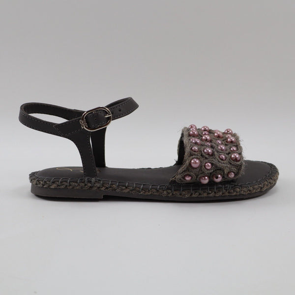 NEW Sam Edelman Big Girls Holly Beaded Flat Ankle Strap Sandals Size 2 MSRP $60