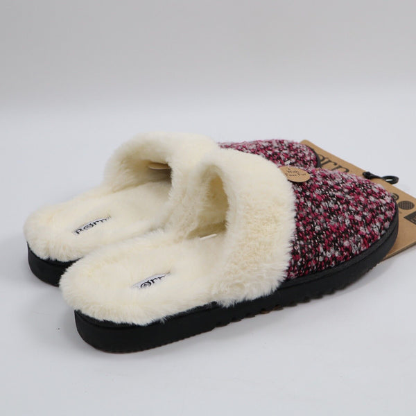 🔥NEW Born Ladies Faux Fur & Tweed Slides/Slippers, Burgundy, XL 11-12 SHIPS NOW