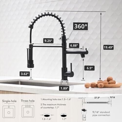 AIMADI Black Kitchen Faucet w/ 2 Function Sprayer Commercial Stainless See Notes