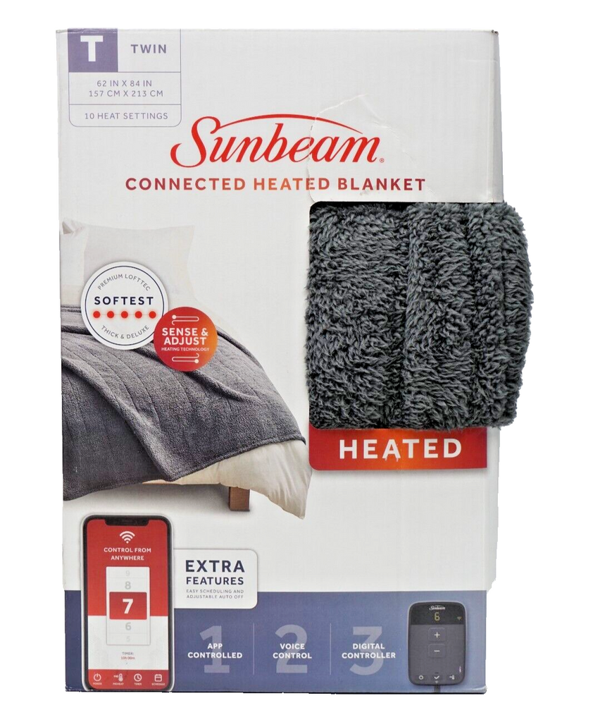 🔥Sunbeam Connected WiFi Heated Electric Blanket, Lofttec, Slate Grey, Twin🔥