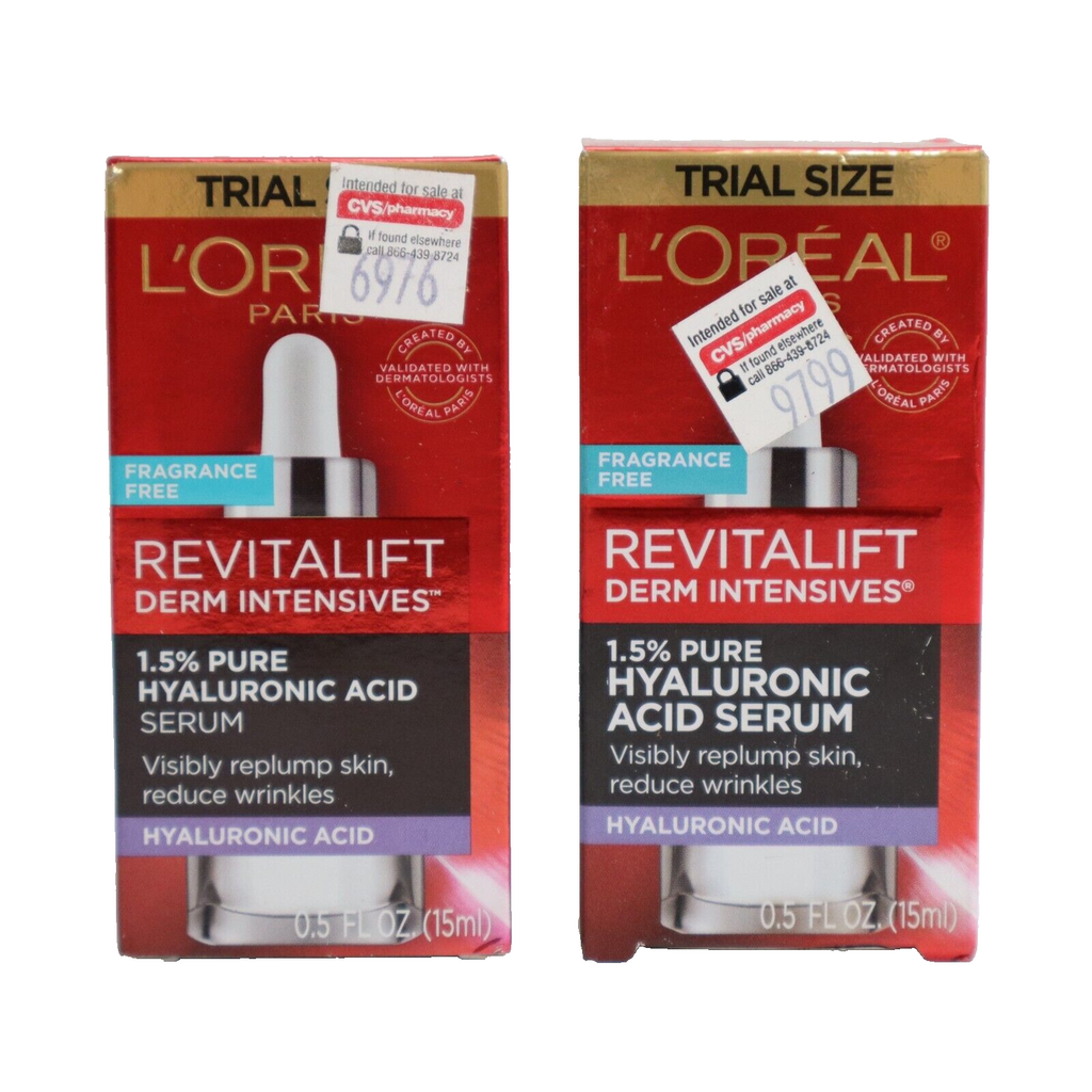 2 PACK LOreal Paris Revitalift Derm Intensives Hyaluronic Acid Serum 0.5 fl oz