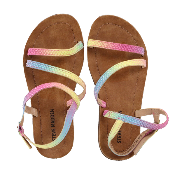 🔥NEW Steve Madden Girl's Jplum Rainbow Rhinestone Strappy Sandal, Girls 13US🔥