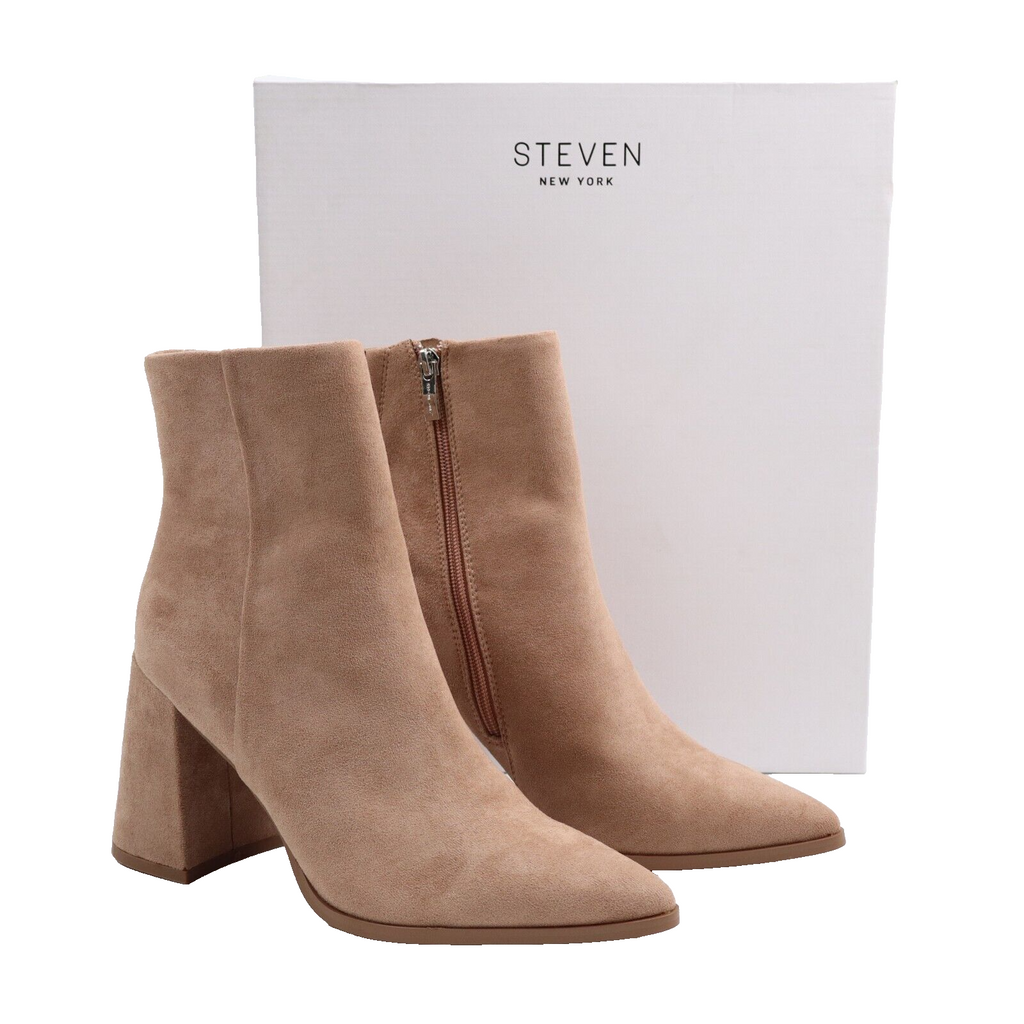 🔥NEW Steven New York Tomas Pointed Toe Leather Suede Ankle Boots, Taupe, 9US🔥