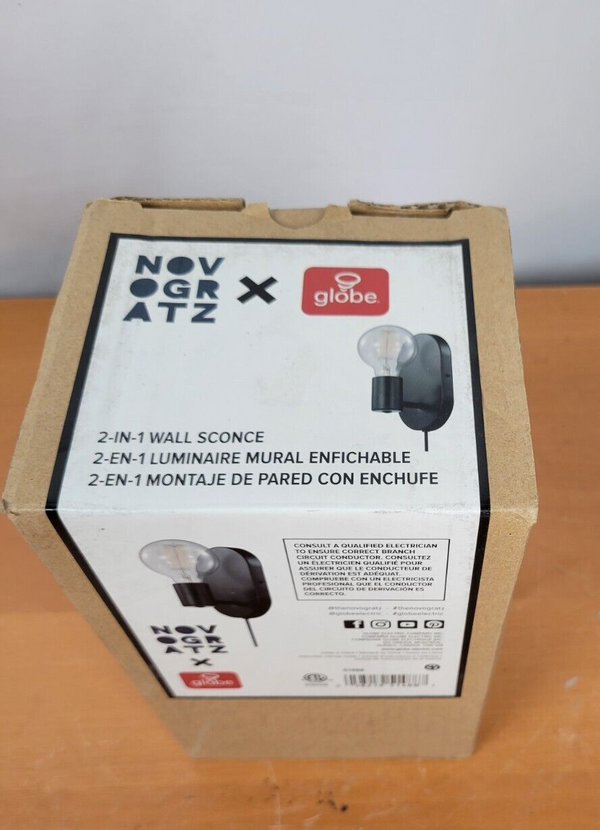 Novogratz x Globe Electric Linus 1-Light Wall Sconce Black Plug-in/Hardwire