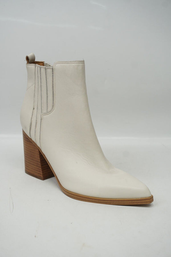 🔥NEW Marc Fisher Mloshay Western Leather Booties, Off White, 10M US/40EU🔥