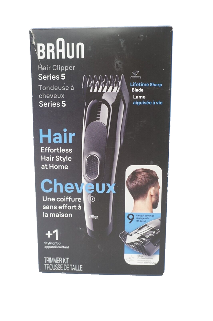 Braun Hair Clipper Series 5 Rechargeable 9 Length Settings + 1 Styling Tool Open