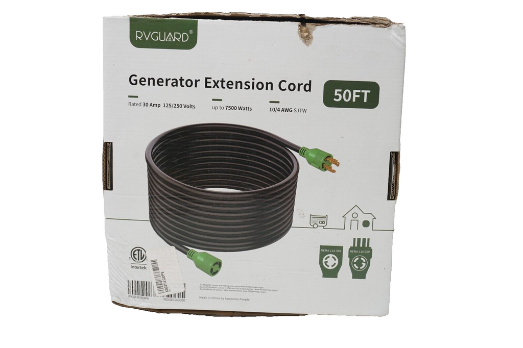 RVGUARD 30 Amp 50 Foot RV Power Cord 14-30P to 14-30R Generator Extension Cord