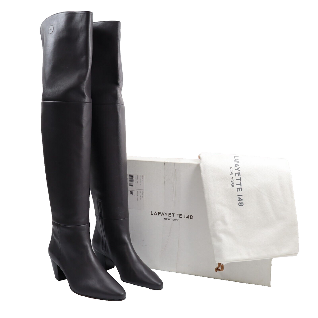 🔥LAFAYETTE 148 Nappa Leather Lucille Tall Icon Boots Grey 8.5US/38.5EU MSRP$898