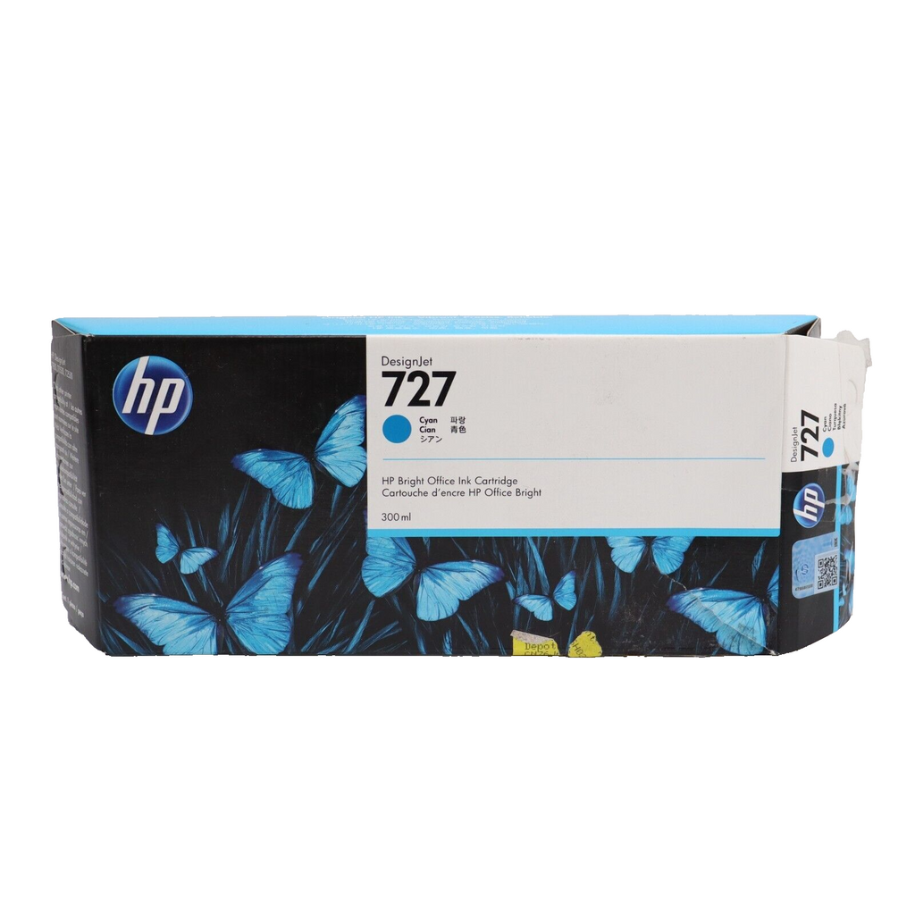 OPEN NEW GENUINE HP 727 DesignJet Cyan Ink Cartridge F9J76A OEM 300ml EXP 08/23