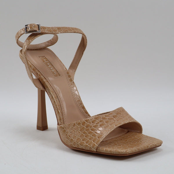 🔥TopShop Rita Croc Embossed Sandal Square Toe Faux Leather, Camel Wide Fit 9US