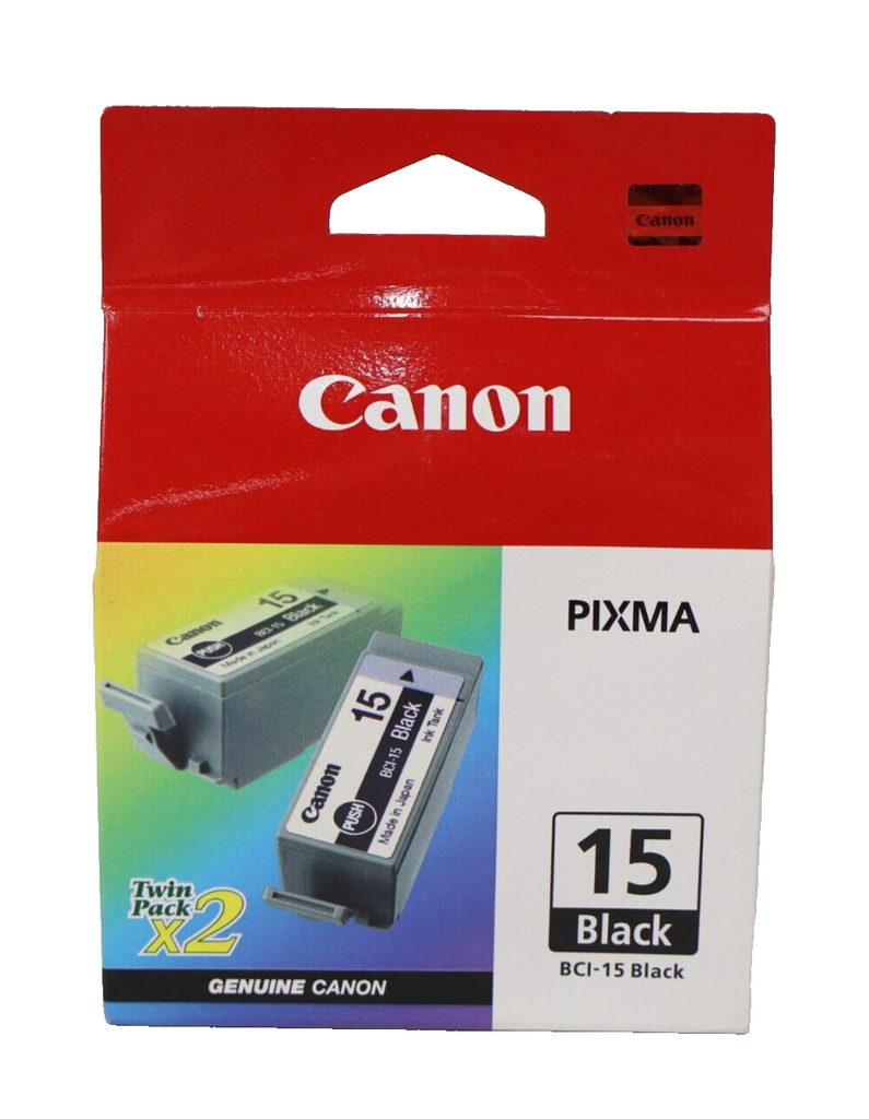 NEW Canon Pixma BCI-15 Black BCI-15 Ink Black Twin 2/PK Cartridges Minor Damage