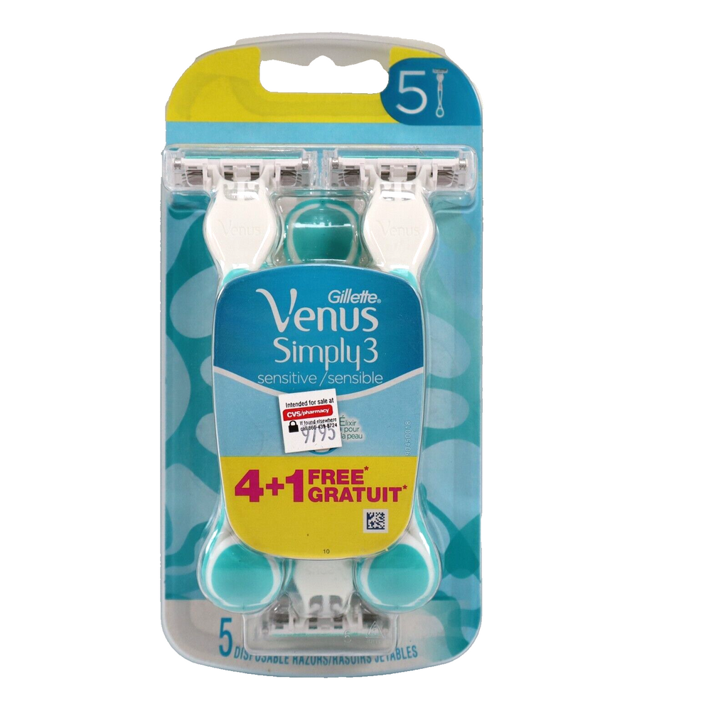🔥NEW Gillette Venus Simply3 Sensitive Women's Disposable Razors, 5 Razors🔥