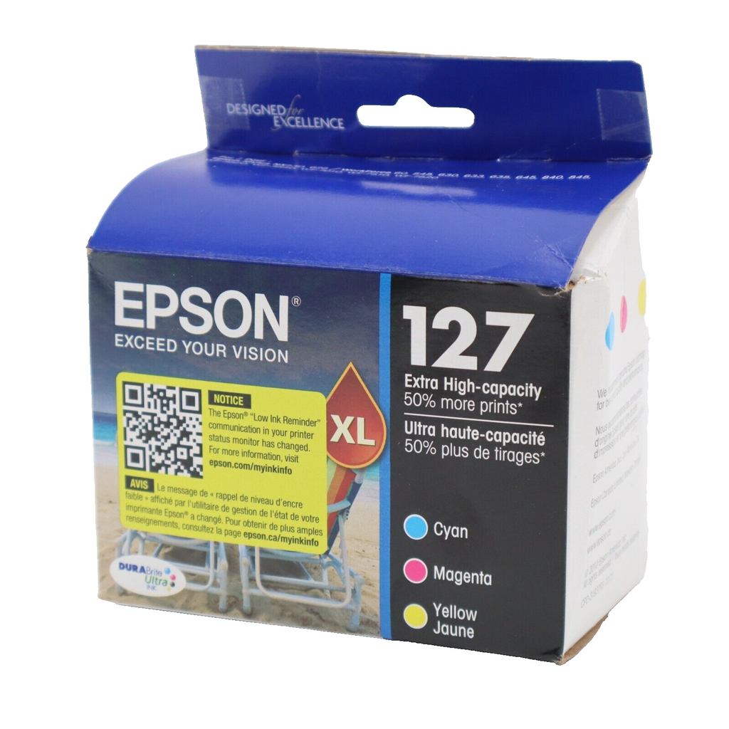 Genuine Epson 127 Color XL High Capacity Ink Set T127520 T127220 T127320 Exp2/27