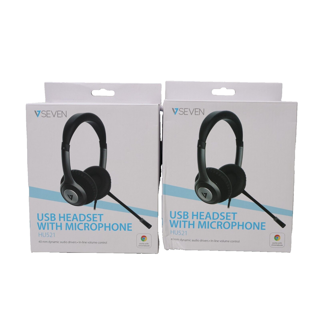 🔥2 PACK V7 AUDIO HU521-2NP Deluxe USB Headset with Boom Microphone NEW SEALED🔥
