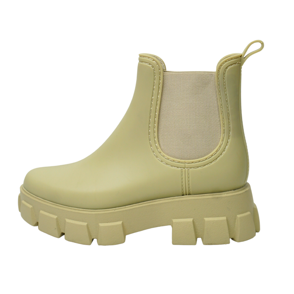 🔥Jeffrey Campbell Women Lug Sole Platform Chelsea Rain Boots, Cream 9US NEW🔥