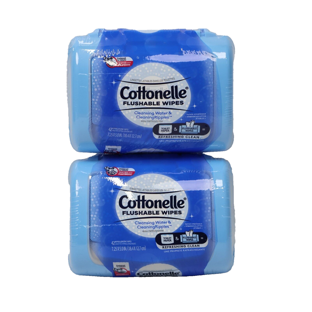 🔥2 PACK Cottonelle Flushable Wipes with Container 2 x 42 Count NEW SHIPS TODAY