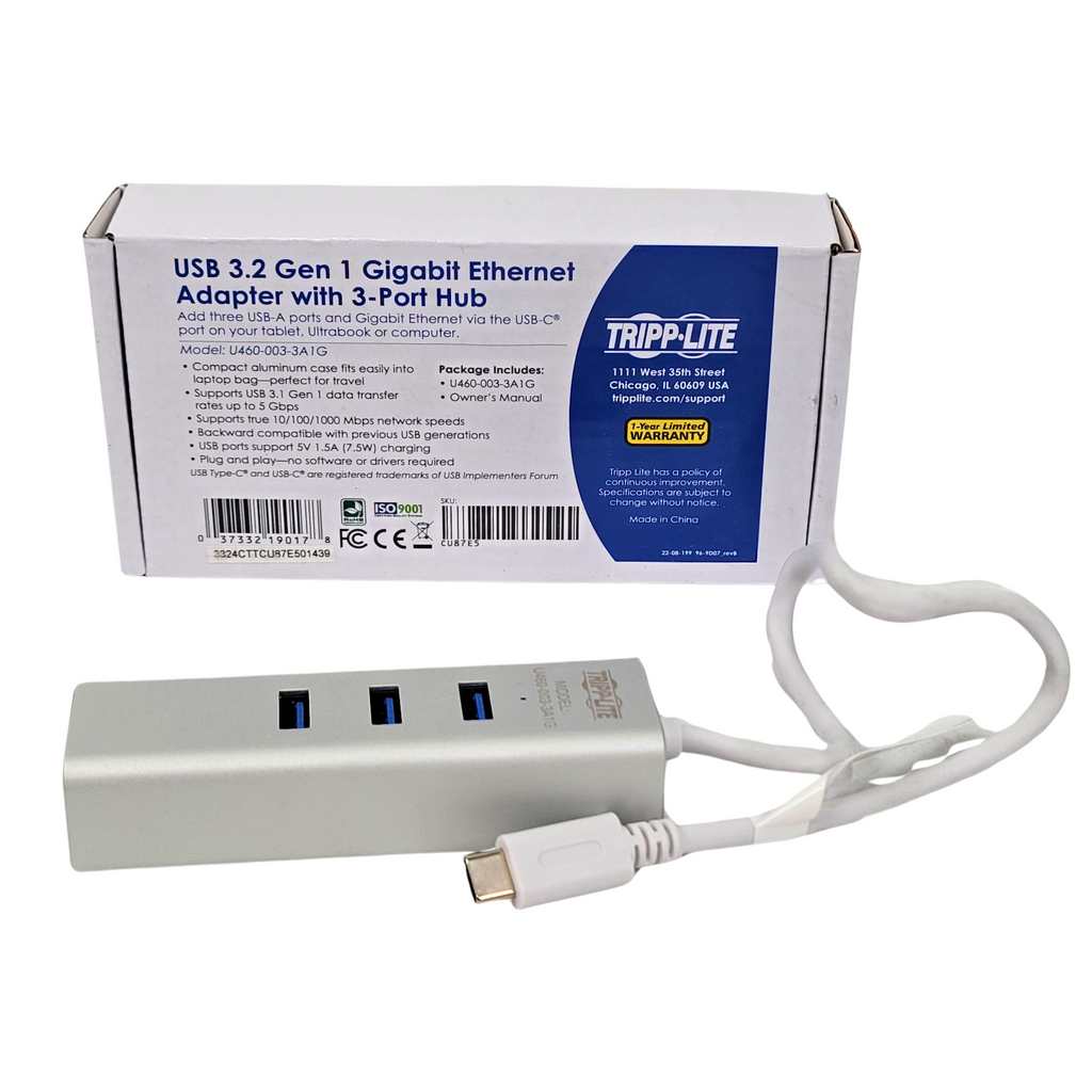 Tripp Lite U460-003-3A1G Portable USB 3.1 Gen 1 Gigabit Ethernet Adapter 3-Port