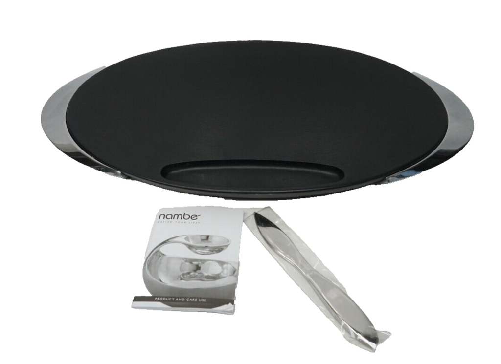 nambe Noir Cheese Cutting Serving Board with Knife 18" x 10.5" Acacia Wood Open