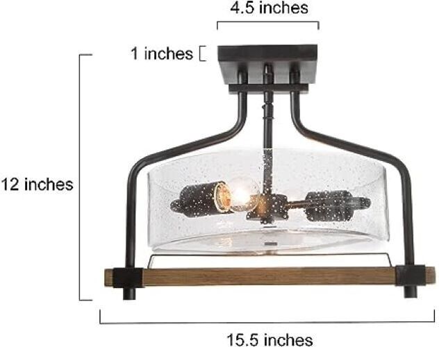 LOG BARN Semi Flush Mount Ceiling Light 15.5" Wide Farmhouse Ceiling Fixture 💡
