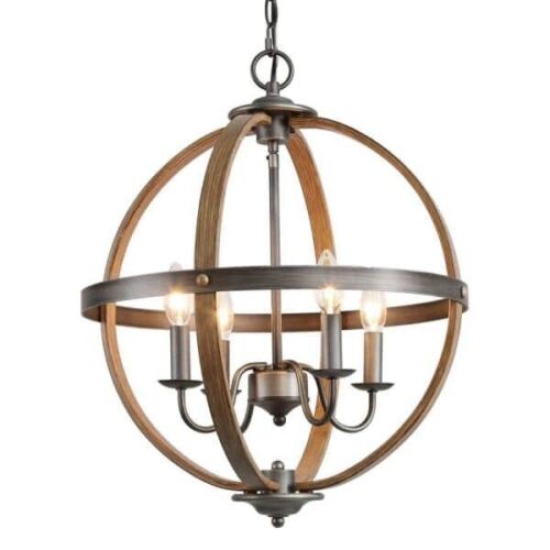 🔥LNC Globe 4-Light Rustic O.R. Bronze Orb Farmhouse Open Caged Chandelier 🔥