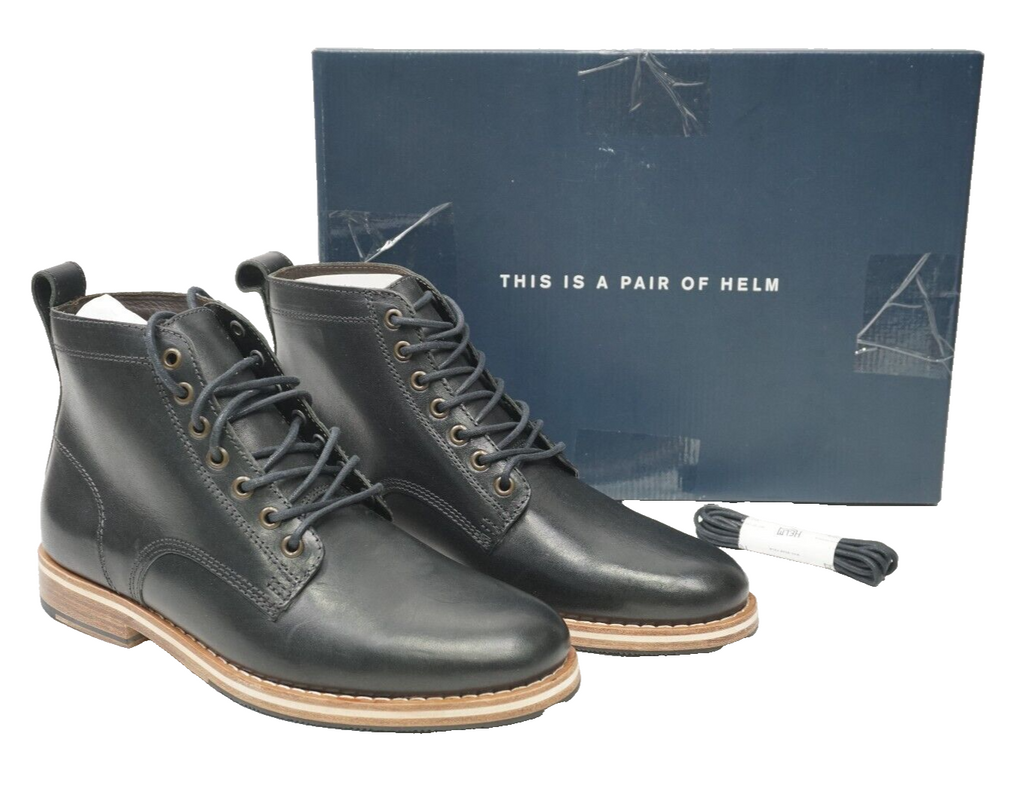 🔥HELM Zind Plain Toe Boot, Black Leather Lace-Up Ankle Boots, 8 US (MSRP $295)