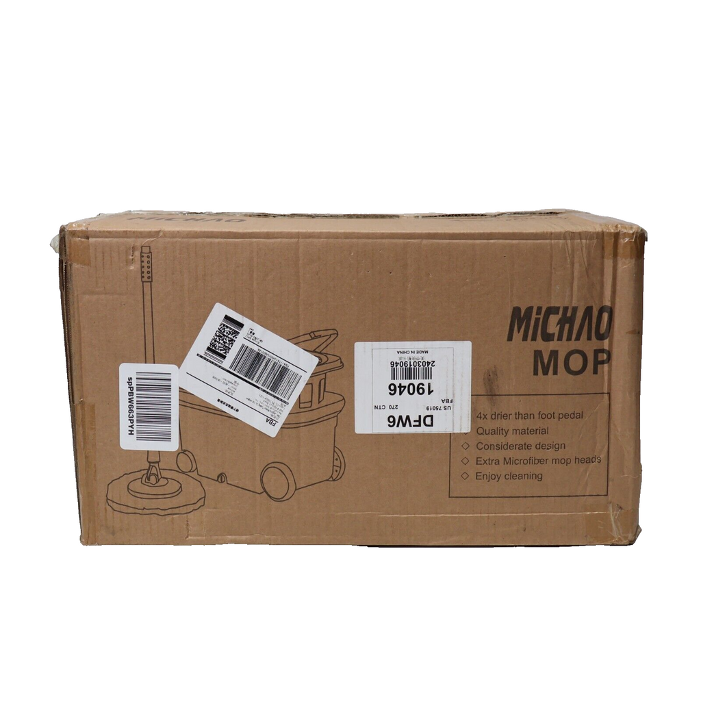 Mibao Spin Mop Bucket Deluxe 360 w/ Microfaber Replacement Heads and Handle