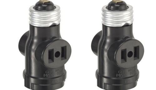 🔥2 PACK Leviton Two Outlet & Socket Adapters Keyless Black NEW FAST SHIP🔥
